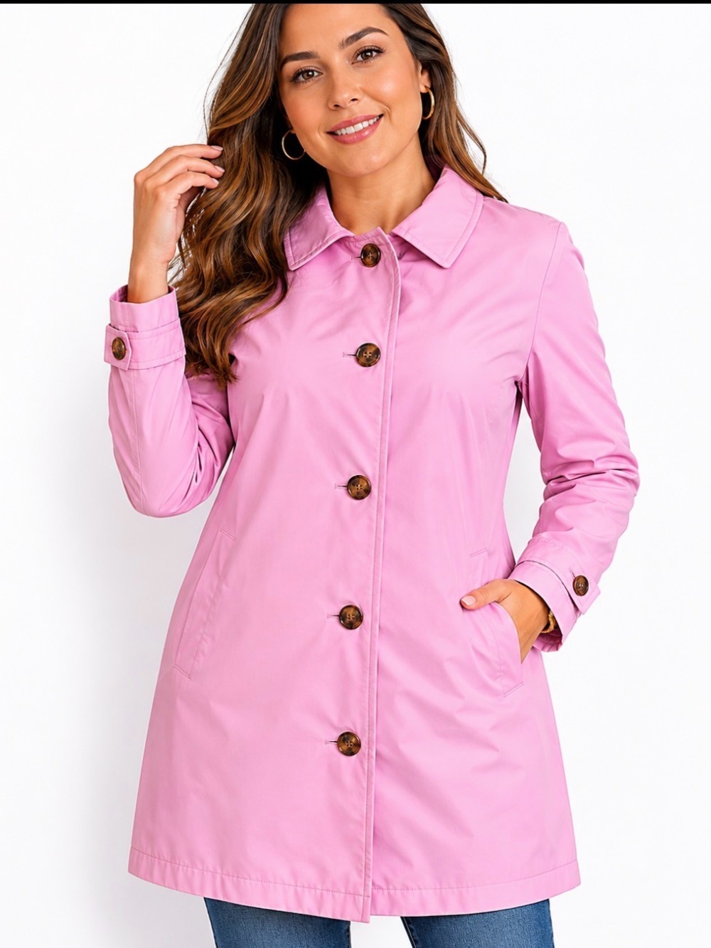 Tally Ho Outerwear pink knee length button up lined trench coat SZ L